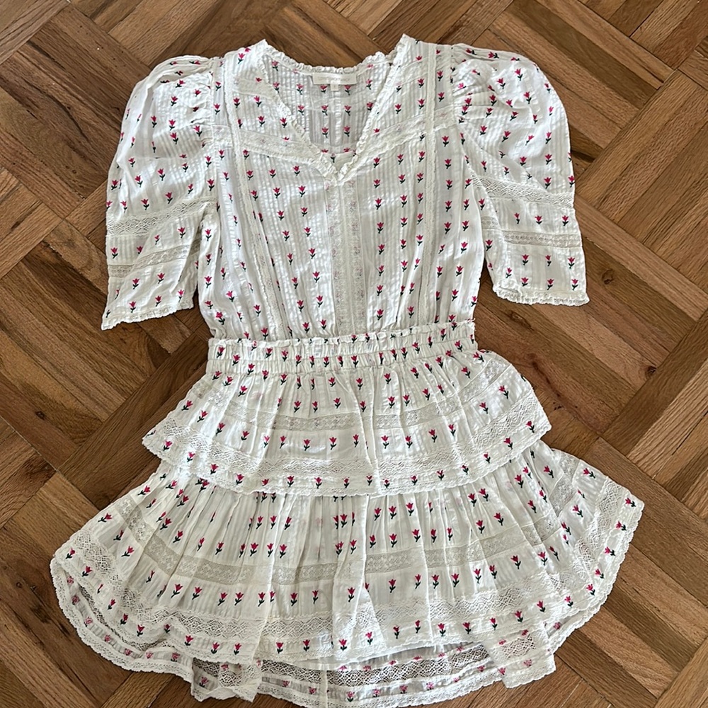 LoveShackFancy white and embroidered floral dress size small